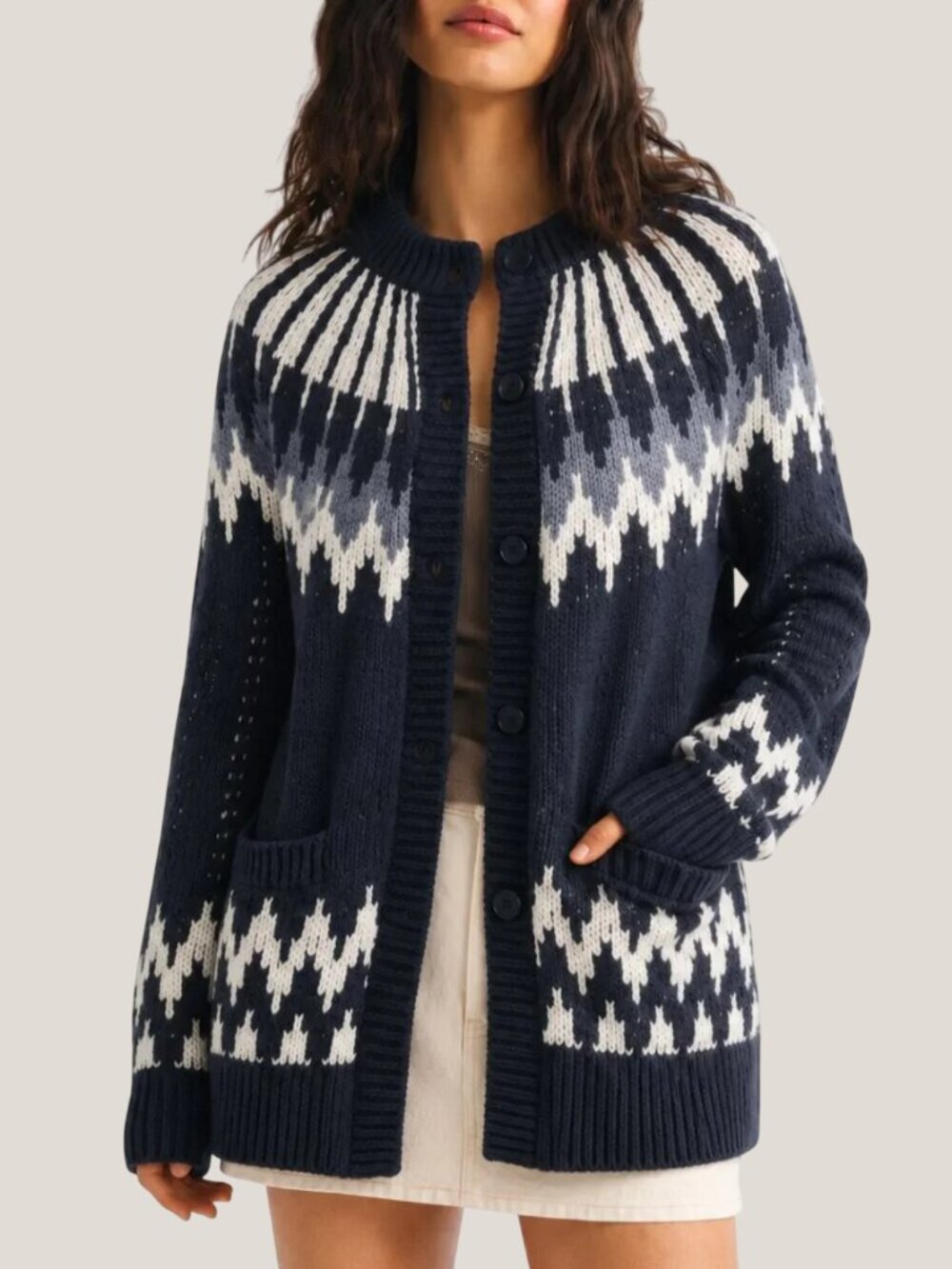 Abercrombie & Fitch Fair Isle Wool Cardigan Vintage Long Sleeve Navy Medium
